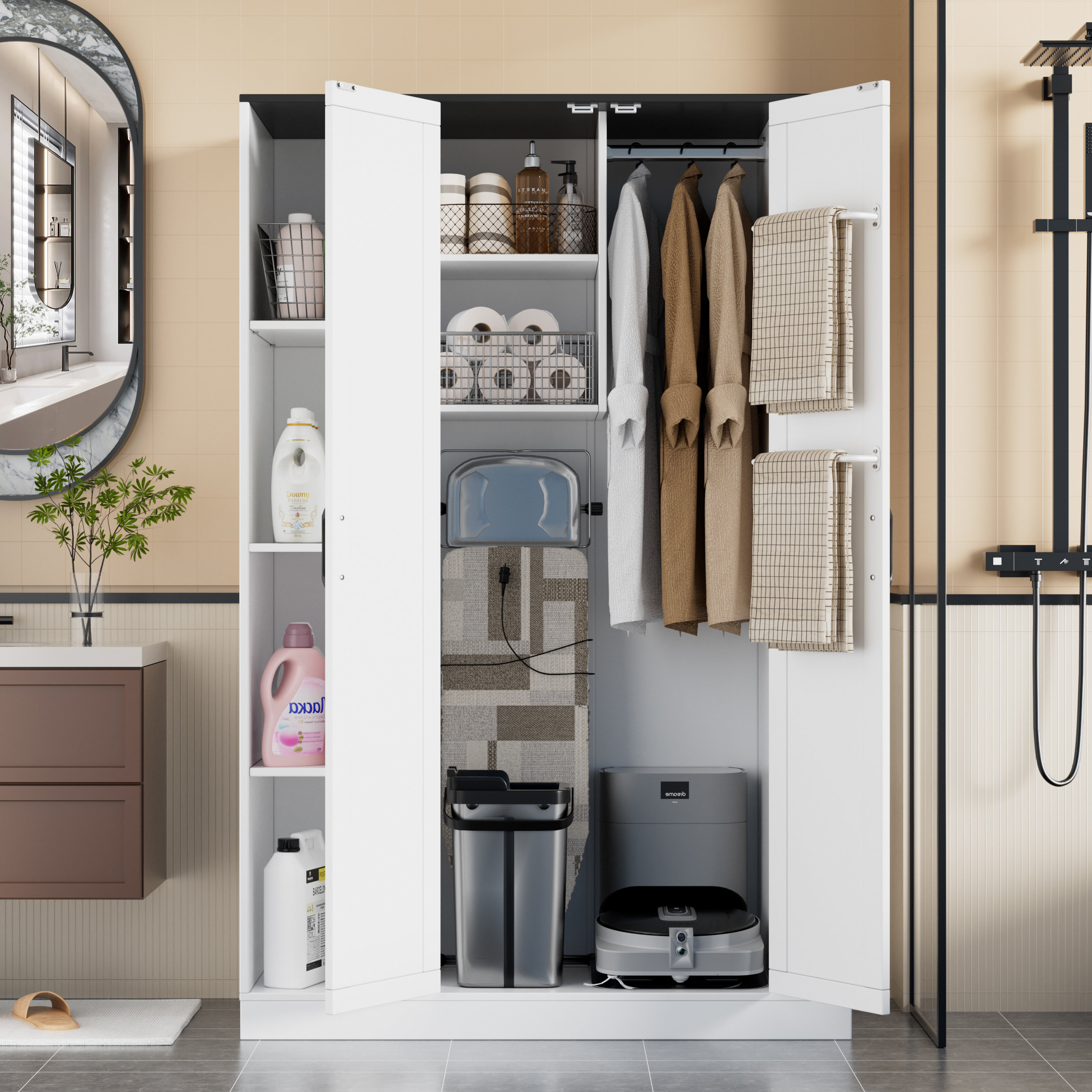 WFX Utility™ Broom Closet Storage Cabinet, 63" H Wooden Vacuum Storage